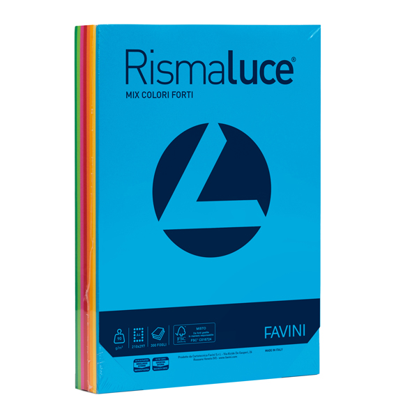  Carta Rismaluce - A4 - 90 gr - mix 8 colori - Favini - conf. 300 fogli 