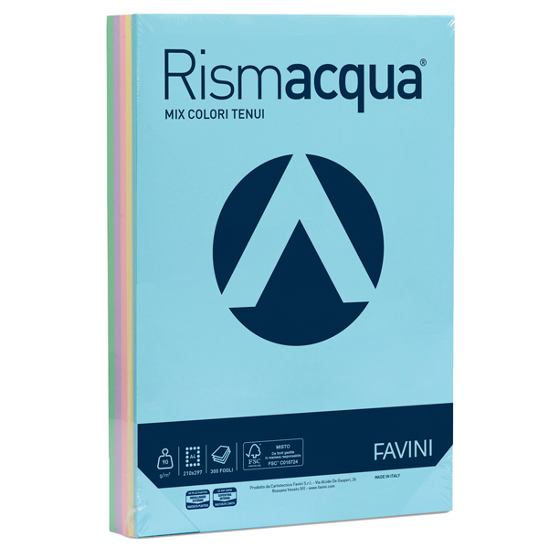  Carta Rismacqua - A4 - 90 gr - mix 5 colori - Favini - conf. 300 fogli 