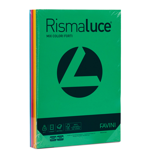  Carta Rismaluce - A4 - 140 gr - mix 6 colori - Favini - conf. 200 fogli 