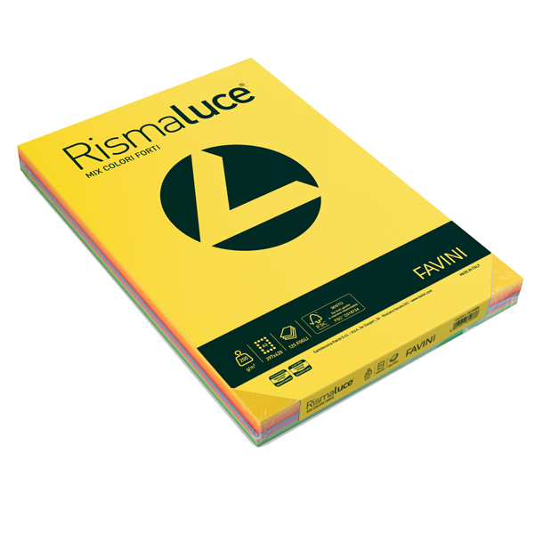  Carta Rismaluce - A3 - 200 gr - mix 8 colori - Favini - conf. 125 fogli 