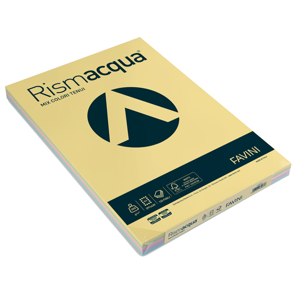  Carta Rismacqua - A3 - 200 gr - mix 5 colori - Favini - conf. 125 fogli 