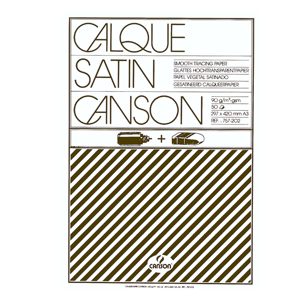  Blocco carta lucida satinata per disegno manuale - A3 - 50 fogli - 90gr - Canson 