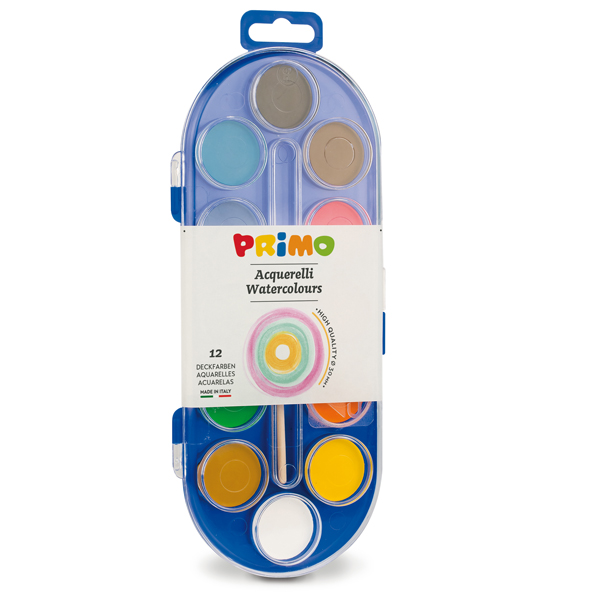  Pastiglie Acquerelli - ø 30mm - colori assortiti - Primo - astuccio da 12 pastiglie 