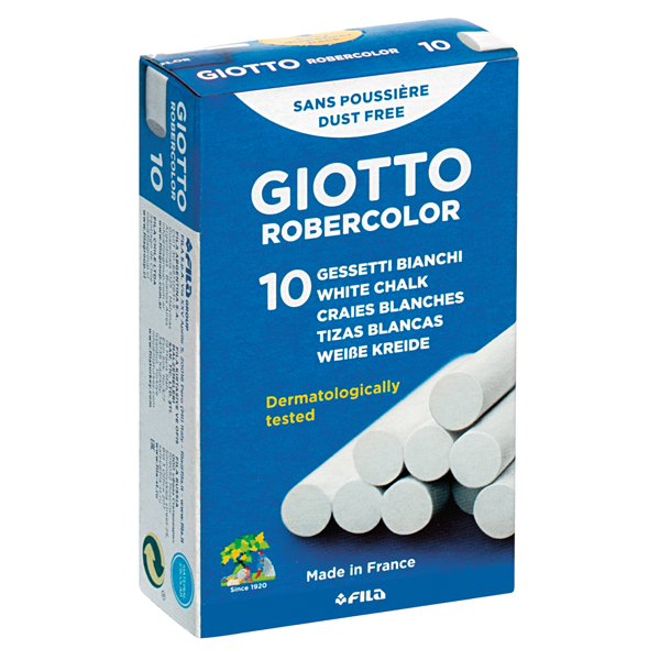  Gessetti Robercolor - lunghezza 80mm con diametro 10mm - bianco - Giotto - Scatola 10 gessetti tondi 