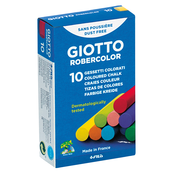  Gessetti Robercolor - lunghezza 80mm con diametro 10mm - colorati - Giotto - Scatola 10 gessetti tondi 