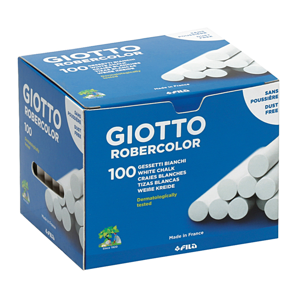  Gessetti Robercolor - lunghezza 80mm con diametro 10mm - bianco - Giotto - Scatola 100 gessetti tondi 