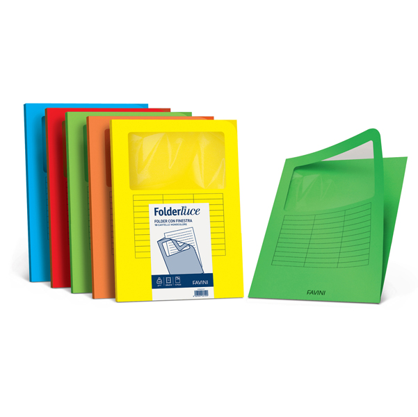  Cartellina a L con finestra - 140 gr - A4 - azzurro - Favini - conf. 10 pezzi 