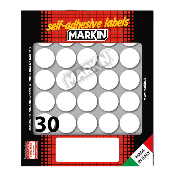  Etichette adesive tonde - in carta - permanenti - diametro 22 mm - 30 et/fg - 10 fogli - bianco - Markin 