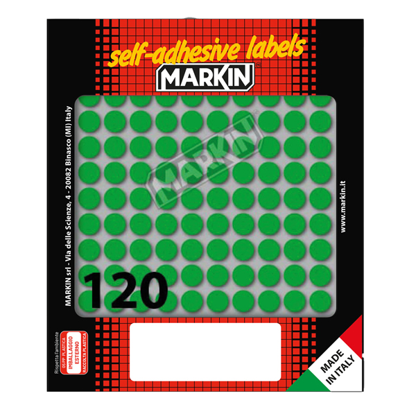  Etichette adesive tonde - in carta - permanenti - diametro 10 mm - 120 et/fg - 10 fogli - verde - Markin 