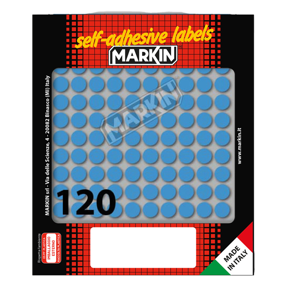  Etichette adesive tonde - in carta - permanenti - diametro 10 mm - 120 et/fg - 10 fogli - blu - Markin 