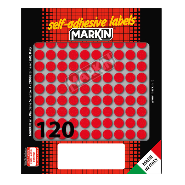  Etichette adesive tonde - in carta - permanenti - diametro 10 mm - 120 et/fg - 10 fogli - rosso - Markin 