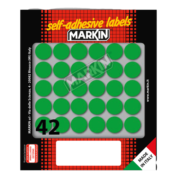  Etichette adesive tonde - in carta - permanenti - diametro 18 mm - 42 et/fg - 10 fogli - verde - Markin 