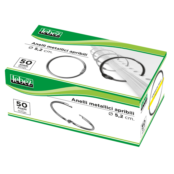  Anelli metallici - 5,2 cm - per rilegatura - Lebez - conf. 50 pezzi 