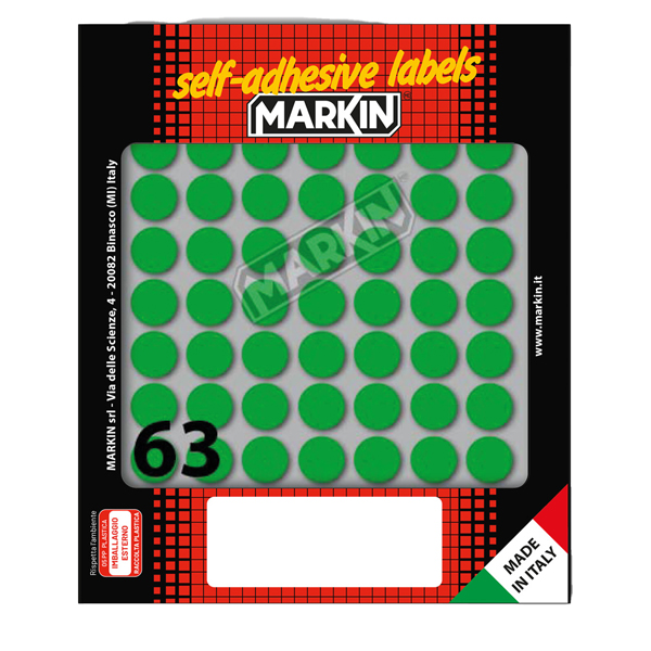  Etichette adesive tonde - in carta - permanenti - diametro 14 mm - 63 et/fg - 10 fogli - verde - Markin 