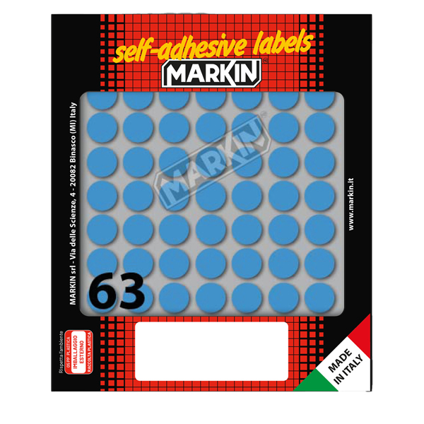  Etichette adesive tonde - in carta - permanenti - diametro 14 mm - 63 et/fg - 10 fogli - blu - Markin 