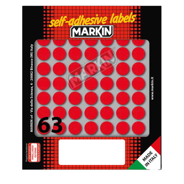  Etichette adesive tonde - in carta - permanenti - diametro 14 mm - 63 et/fg - 10 fogli - rosso - Markin 