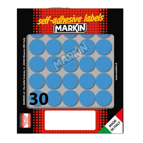  Etichette adesive tonde - in carta - permanenti - diametro 22 mm - 30 et/fg - 10 fogli - blu - Markin 