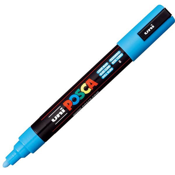  Marcatore a base d'acqua Uni Posca PC5M - punta tonda media da 1,8mm a 2,5mm - azzurro - Uni Mitsubishi 
