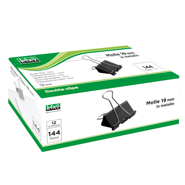  Molla Double Clips - 1,9 cm - nero - Lebez - conf. 12 pezzi 