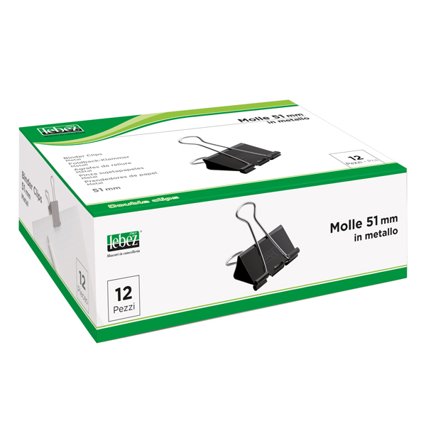  Molla Double Clips - 5,1 cm - nero - Lebez - conf. 12 pezzi 
