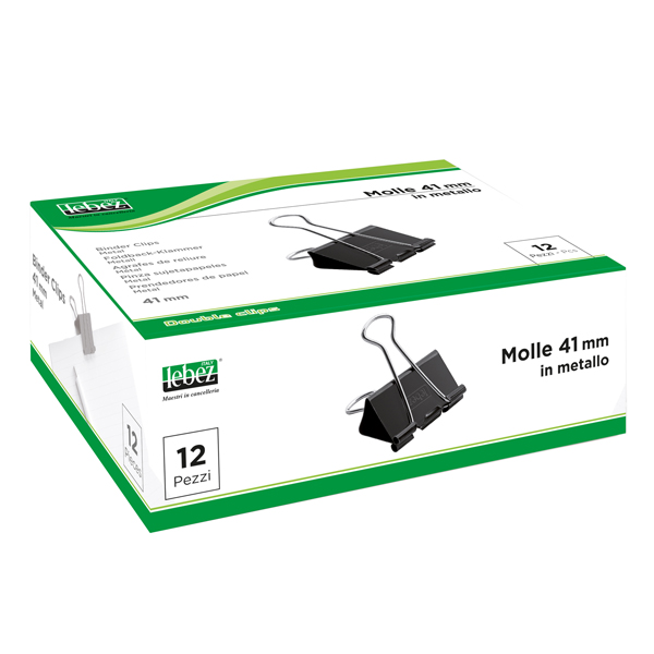  Molla Double Clips - 4,1 cm - nero - Lebez - conf. 12 pezzi 