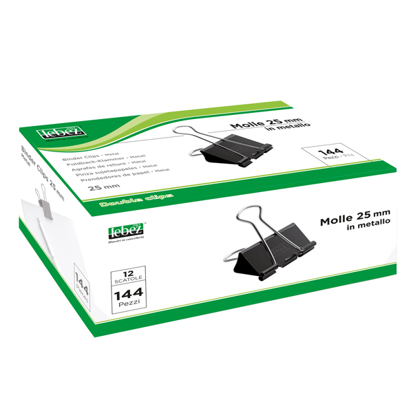  Molla Double Clips - 2,5 cm - nero - Lebez - conf. 12 pezzi 