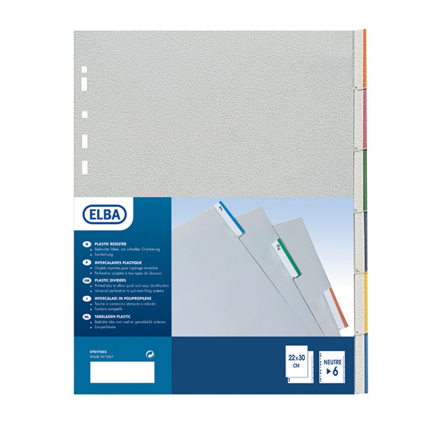  Separatore - 6 tacche personalizzabili - PP - 22x30 cm - grigio - Favorit 