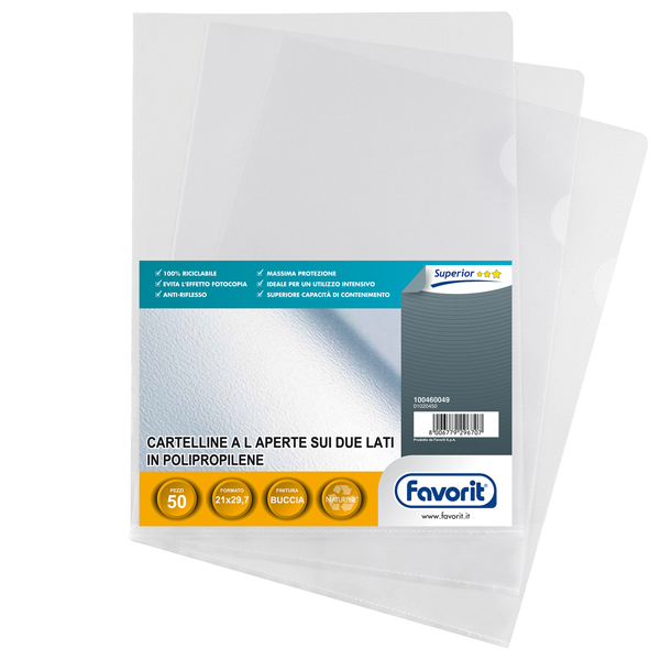  Cartellina a L Pratic - A4 - PP - buccia pesante - Favorit - conf. 50 pezzi 