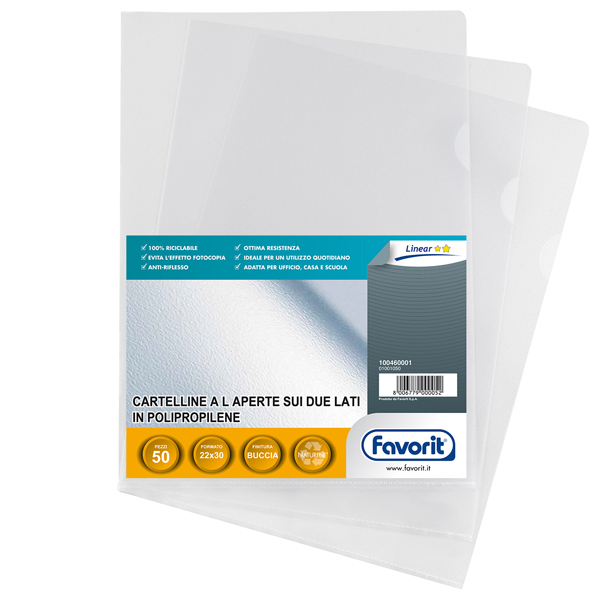  Cartellina a L Pratic - 22 x 30 cm - PP - buccia leggero - Favorit - conf. 50 pezzi 