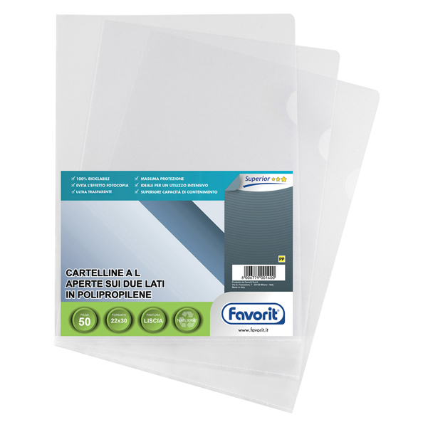  Cartellina a L Pratic - 22 x 30 cm - PP - liscio pesante - Favorit - conf. 50 pezzi 
