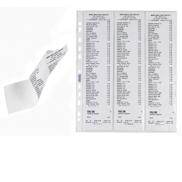  Buste forate per scontrini fiscali - 6 Spazi - 25,2 x 30,7 cm - trasparente - Favorit - conf. 10 pezzi 