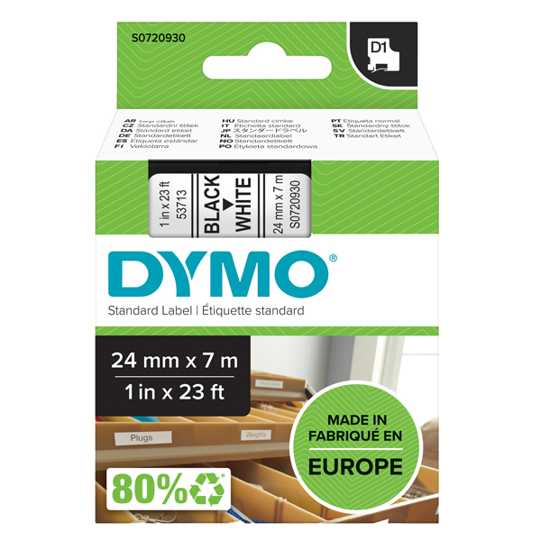  Nastro D1 standard 537130 - 24 mm x 7 mt - PL - nero/bianco - Dymo 