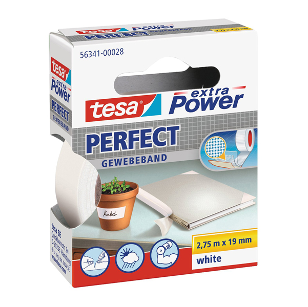  Nastro adesivo telato XP Perfect - 19 mm x 2,7 m - tela plastificata - bianco - Tesa 