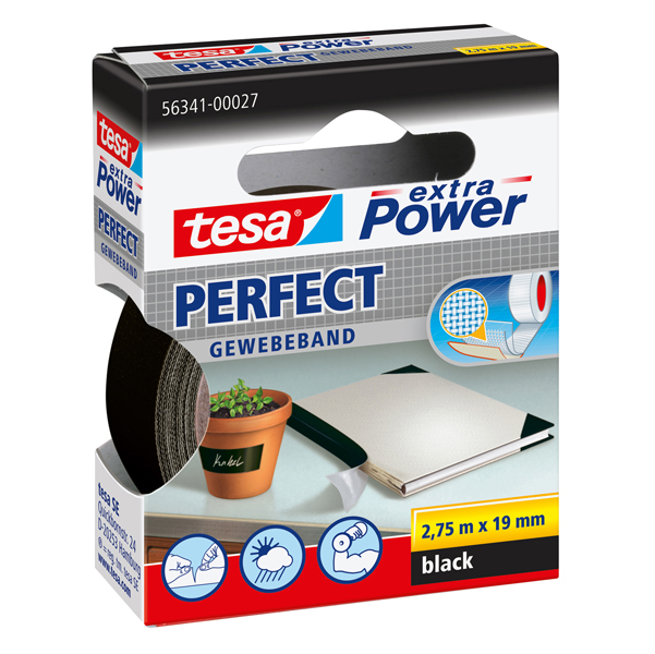  Nastro adesivo telato XP Perfect - 19 mm x 2,7 m - tela plastificata - nero - Tesa 