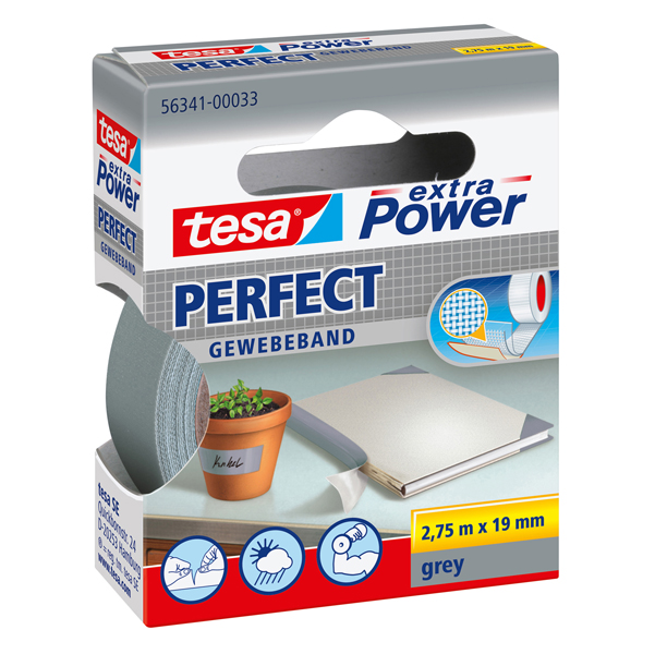  Nastro adesivo telato XP Perfect - 19 mm x 2,7 m - tela plastificata - grigio - Tesa 