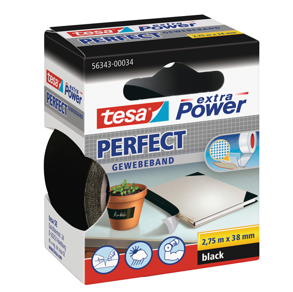  Nastro adesivo telato XP Perfect - 38 mm x 2,7 m - tela plastificata - nero - Tesa 