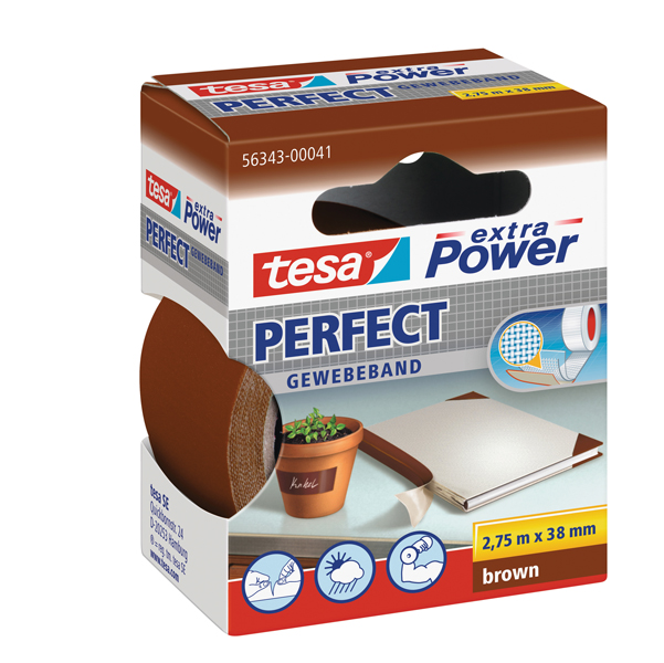  Nastro adesivo telato XP Perfect - 38 mm x 2,7 m - tela plastificata - marrone - Tesa 