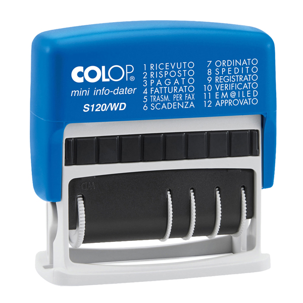  Timbro Mini Info S120/WD Datario + Polinomio - 12 diciture 4 mm - autoinchiostrante - Colop 