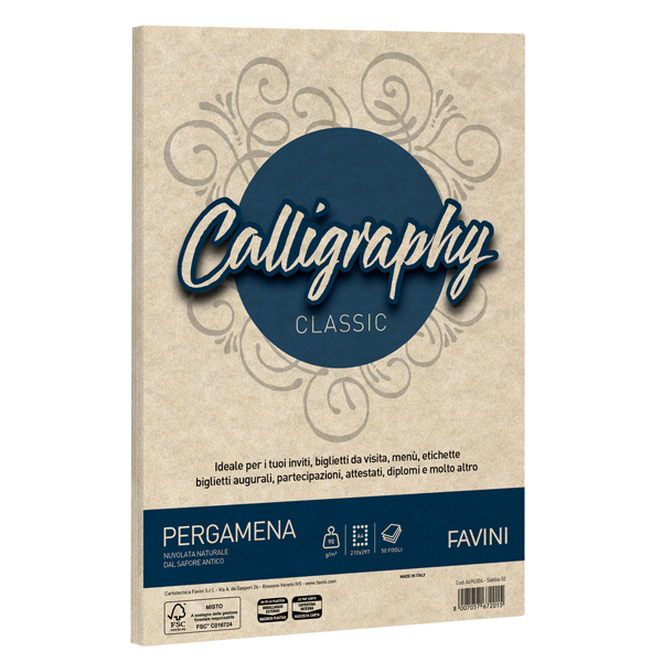  Carta Calligraphy Pergamena - A4 - 90 gr - sabbia 02 - Favini - conf. 50 fogli 