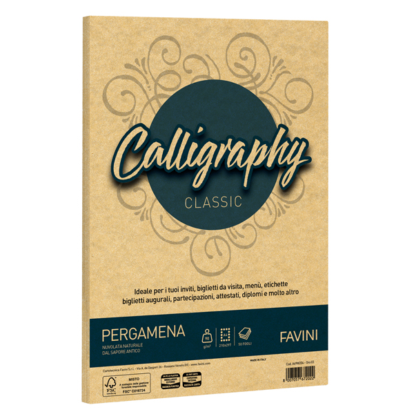  Carta Calligraphy Pergamena - A4 - 90 gr - oro 03 - Favini - conf. 50 fogli 
