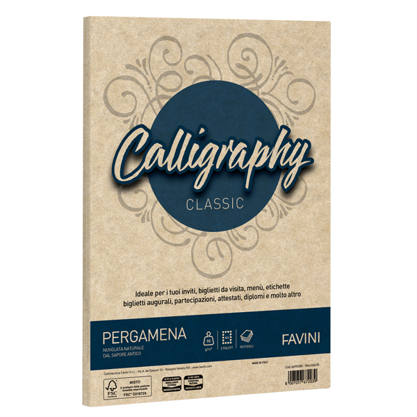  Carta Calligraphy Pergamena - A4 - 90 gr - nocciola 04 - Favini - conf. 50 fogli 