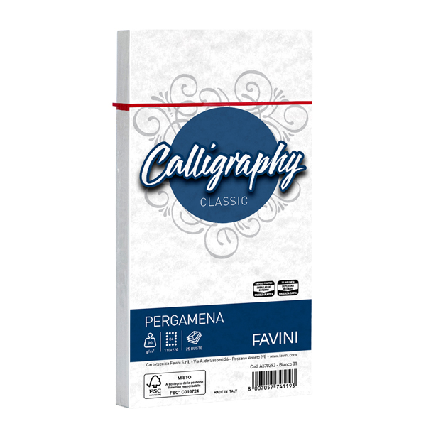  Busta Calligraphy Pergamena - 110 x 220 mm - 90 gr - bianco 01 - Favini - conf. 25 pezzi 