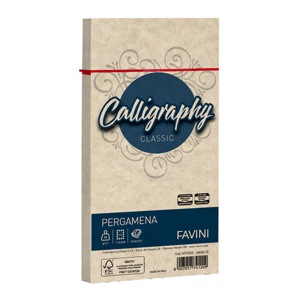  Busta Calligraphy Pergamena - 110 x 220 mm - 90 gr - sabbia 02 - Favini - conf. 25 pezzi 