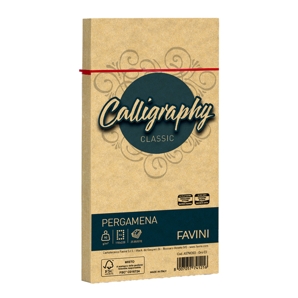  Busta Calligraphy pergamena - 110 x 220 mm - 90 gr - oro 03 - Favini - conf. 25 pezzi 