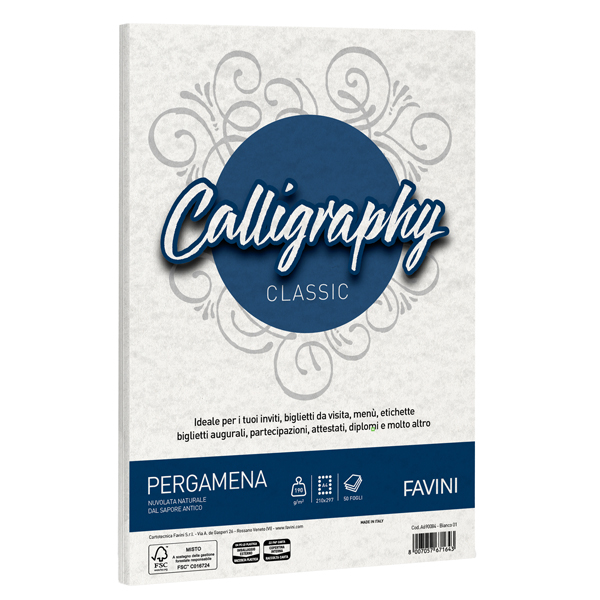  Carta Calligraphy pergamena - A4 - 190 gr - bianco 01 - Favini - conf. 50 fogli 