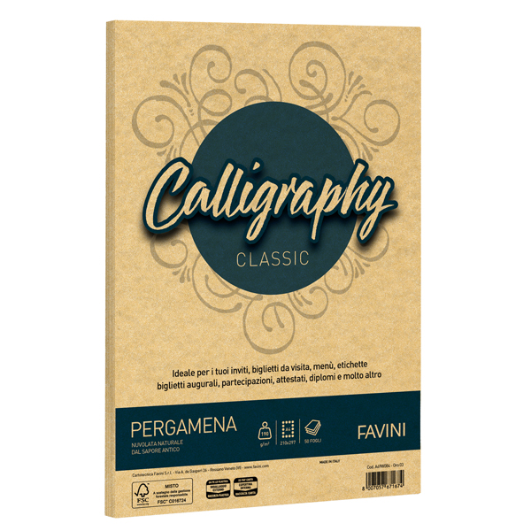  Carta Calligraphy pergamena - A4 - 190 gr - oro 03 - Favini - conf. 50 fogli 