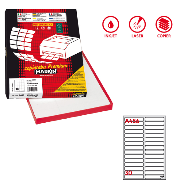  Etichette adesive A/456 - in carta - permanenti - 100 x 17 mm - 30 et/fg - 100 fogli - bianco - angoli tondi - Markin 