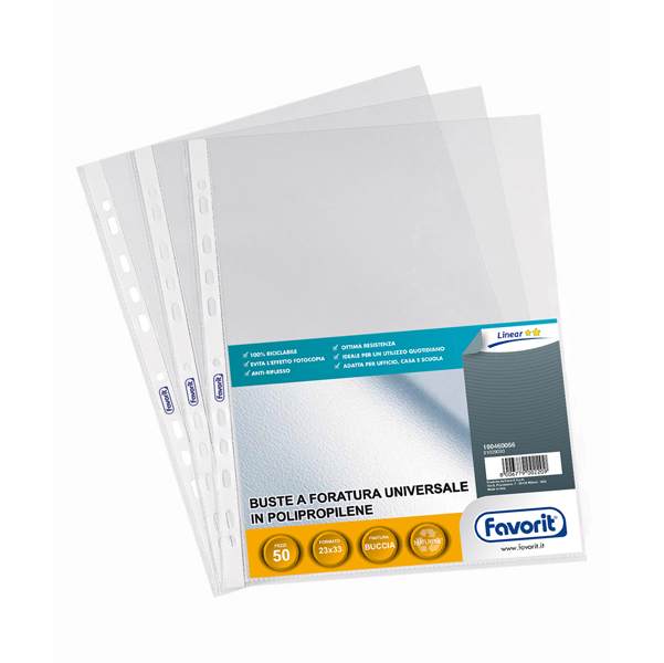  Buste forate Special PP - Linear - buccia - 23 x 33 cm - trasparente - Favorit - conf. 50 pezzi 
