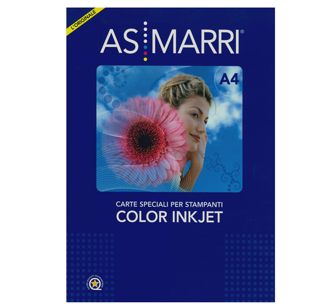  Carta fotografica - per inkjet - A4 - 200 gr - 50 fogli - effetto lucido - bianco - As Marri 