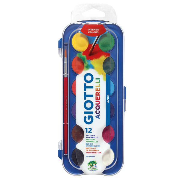  Pastiglie Acquerelli - ø 30mm - colori assortiti - Giotto - astuccio da 12 pastiglie 